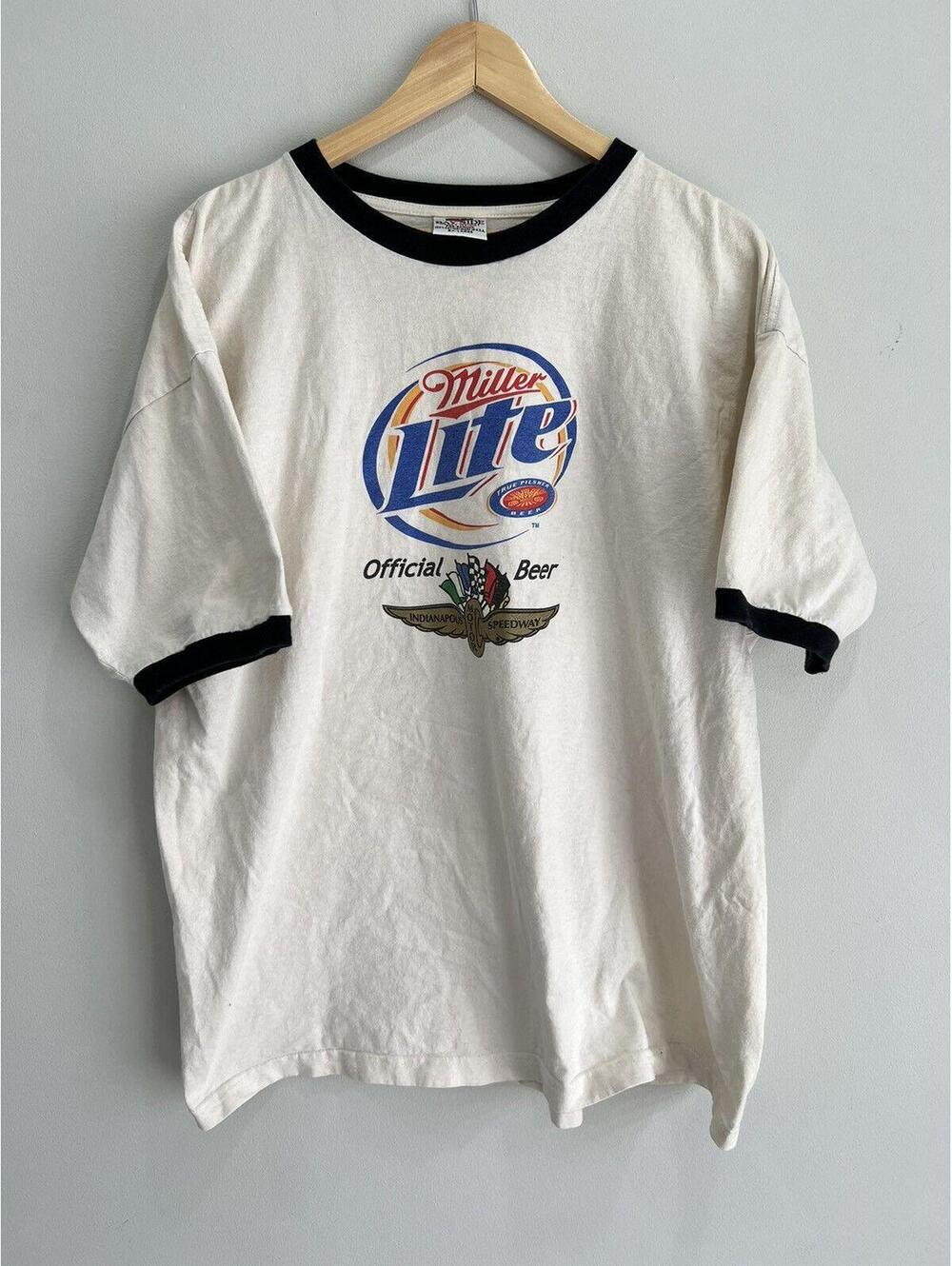 Vintage Racing Ringer Tee Shirt miller beer xxl